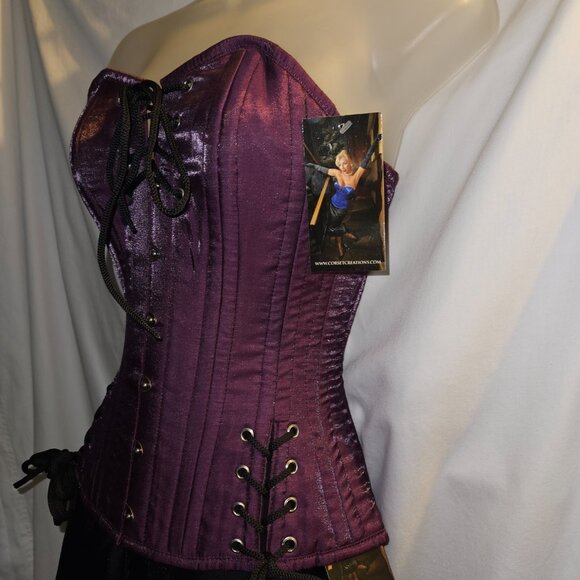 NEW 22" XS PURPLE IRIDESCENT SILK TIGHT LACING BABYLON CORSET - Picture 2 of 15